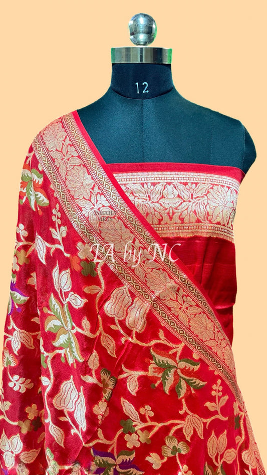 Crimson Banarasi Pure Crepe Georgette Sare