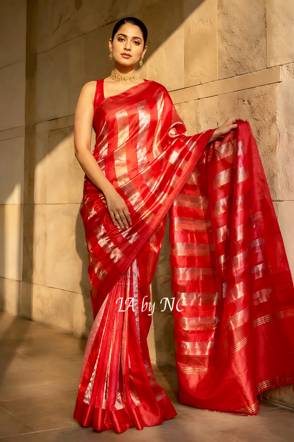 Crimson Banarasi Pure Tissue Silk Saree - Satin Border