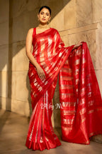 Crimson Banarasi Pure Tissue Silk Saree - Satin Border