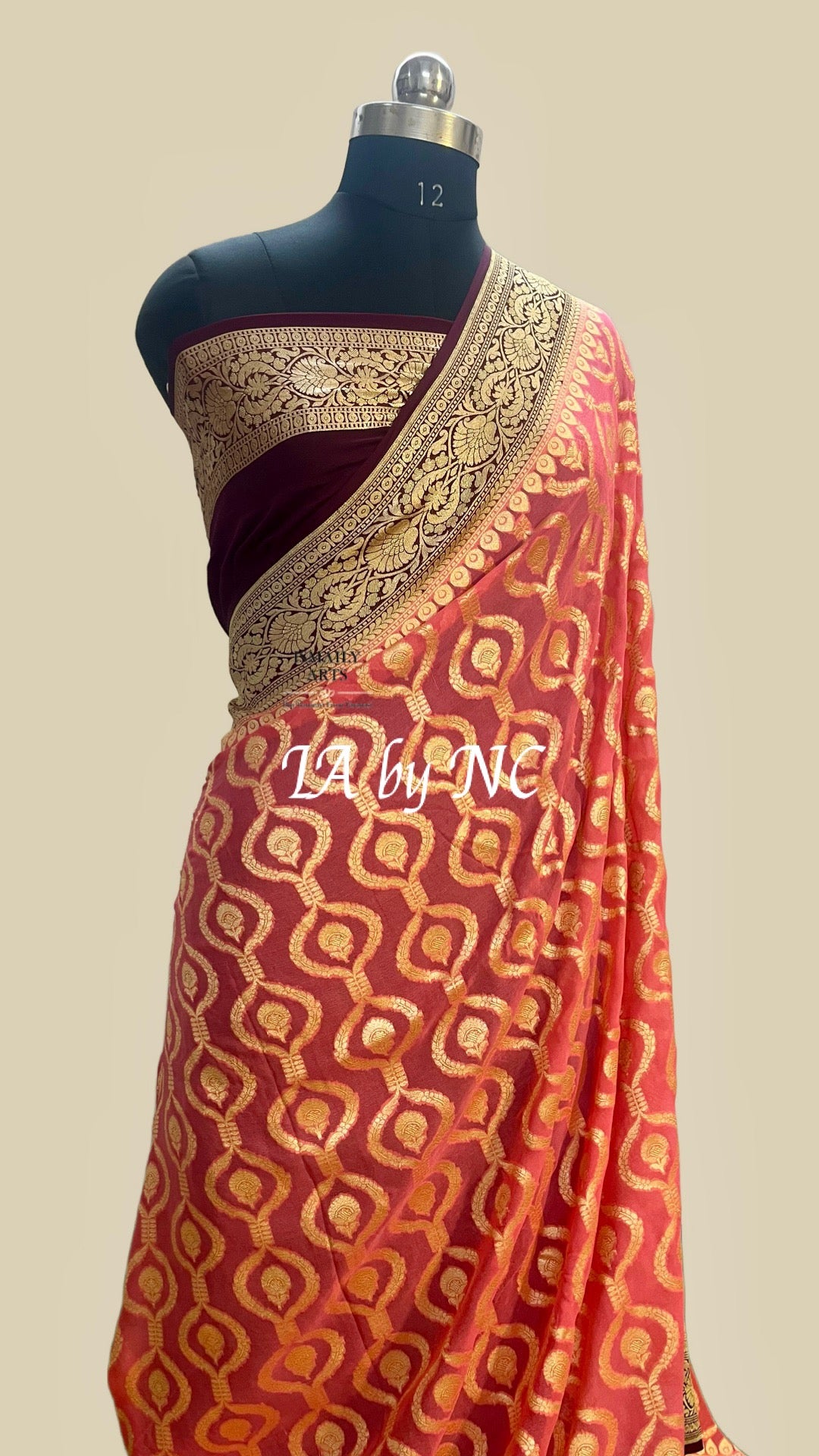 Salmon Banarasi Pure Khaddi Georgette Saree