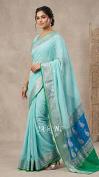 Aqua Banarasi Pure Khaddi Georgette Kadwa Saree