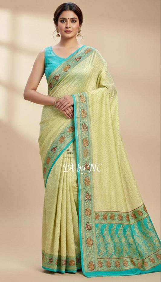 Cream Banarasi Pure Khaddi Georgette Saree