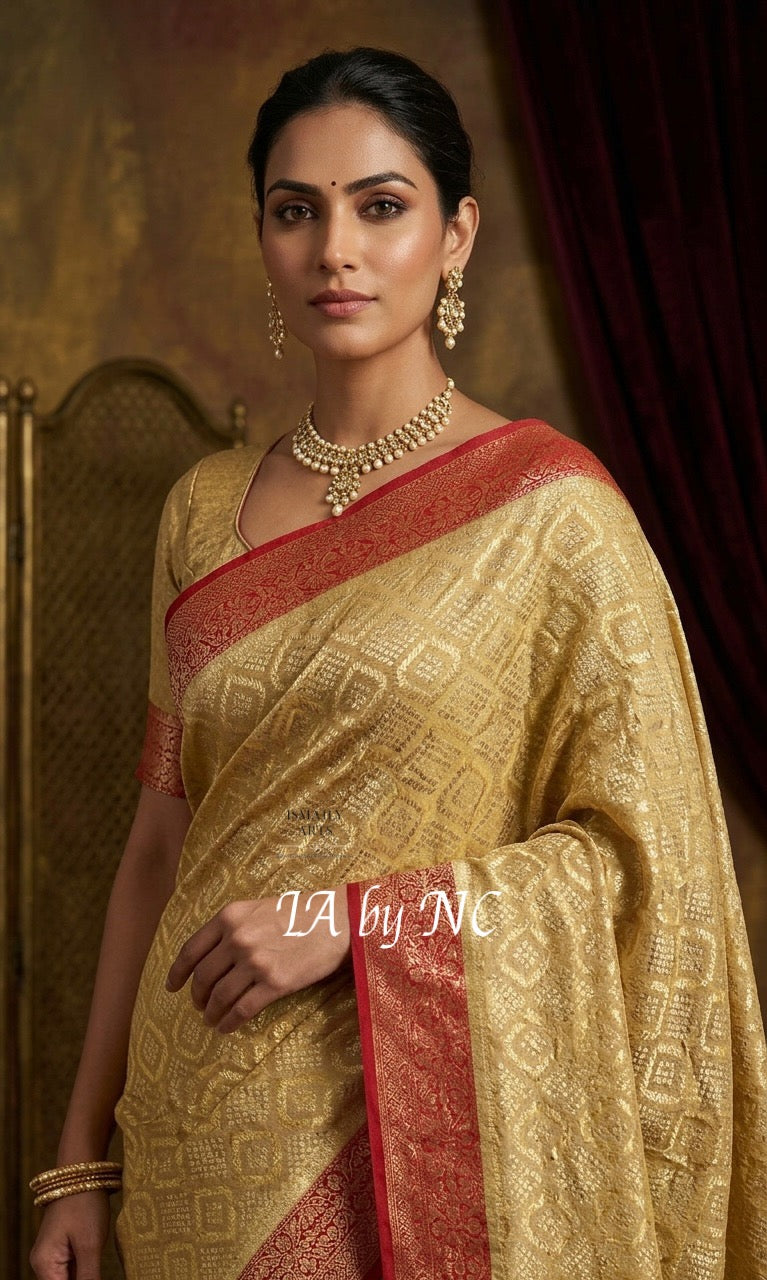 Beige Banarasi Pure Khaddi Georgette Saree