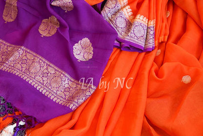 Scarlet Banarasi Pure Khaddi Georgette Kadwa Saree