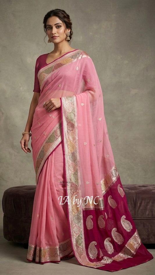 French Banarasi Pure Khaddi Georgette Kadwa Saree