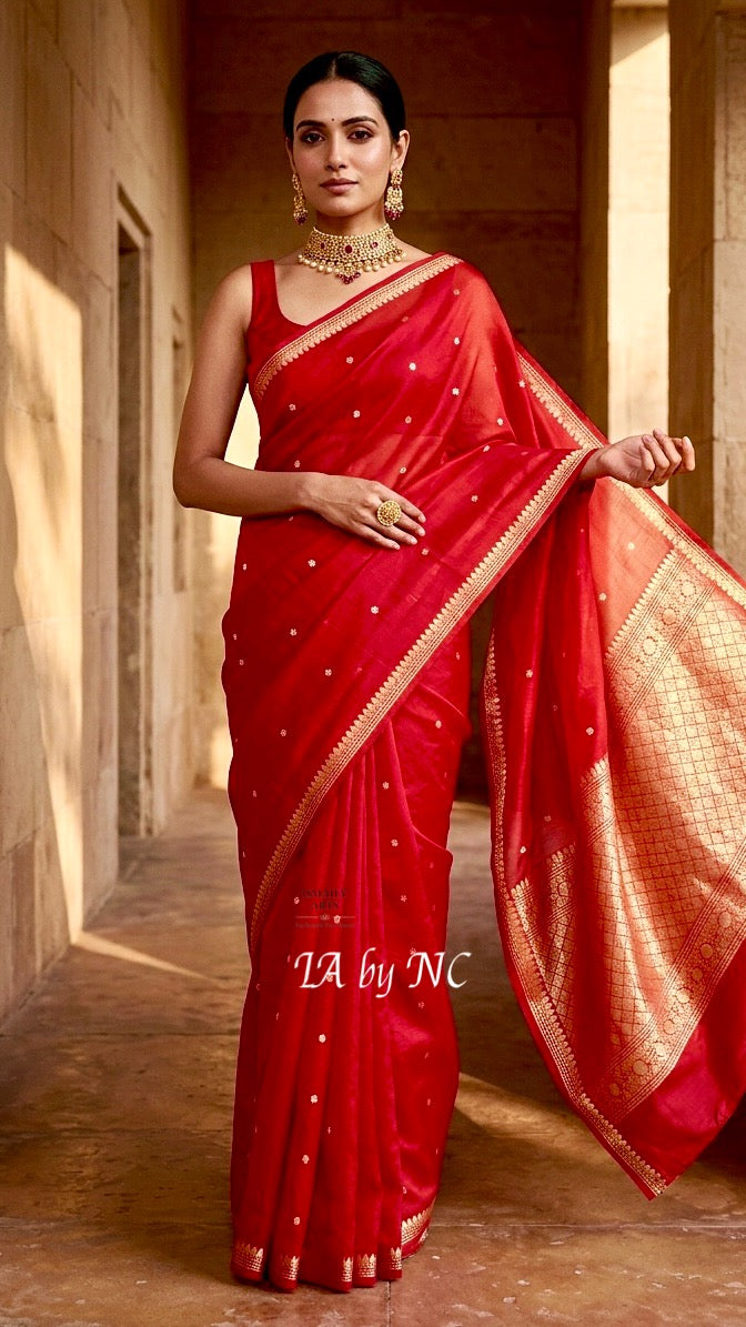 Crimson Banarasi Pure Kora Silk Kadwa Saree