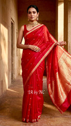 Crimson Banarasi Pure Kora Silk Kadwa Saree