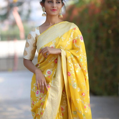 Bumblebee Banarasi Pure Khaddi Georgette Meenakari Saree