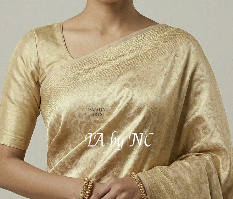 Beige Banarasi Pure Tissue Silk Brocade Saree