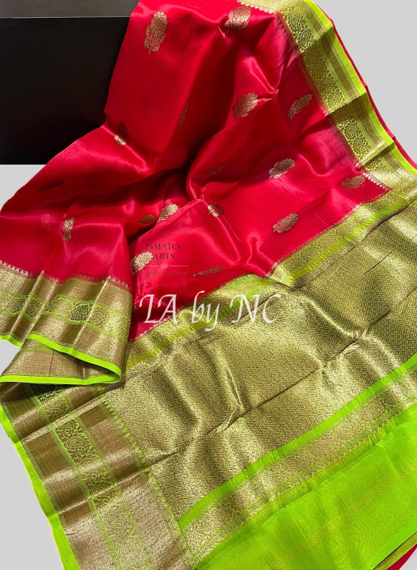 Crimson Banarasi Pure Kora Organza Kadwa Saree