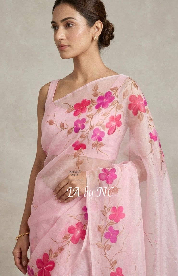 Baby Pink Banarasi Pure Kora Organza Saree