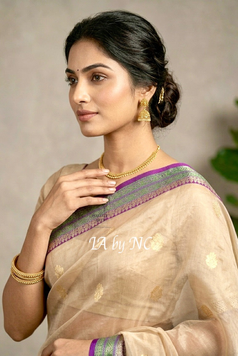 Beige Banarasi Pure Tissue Silk Kadwa Saree