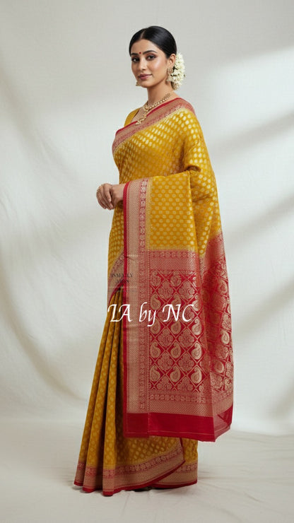 Goldenrod Banarasi Pure Khaddi Georgette Saree