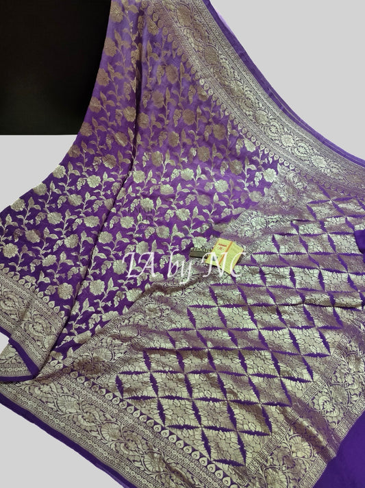 Purple Banarasi Pure Khaddi Georgette Saree.