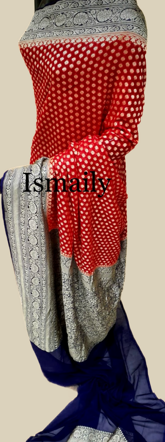 Crimson Banarasi Pure Khaddi Georgette Saree