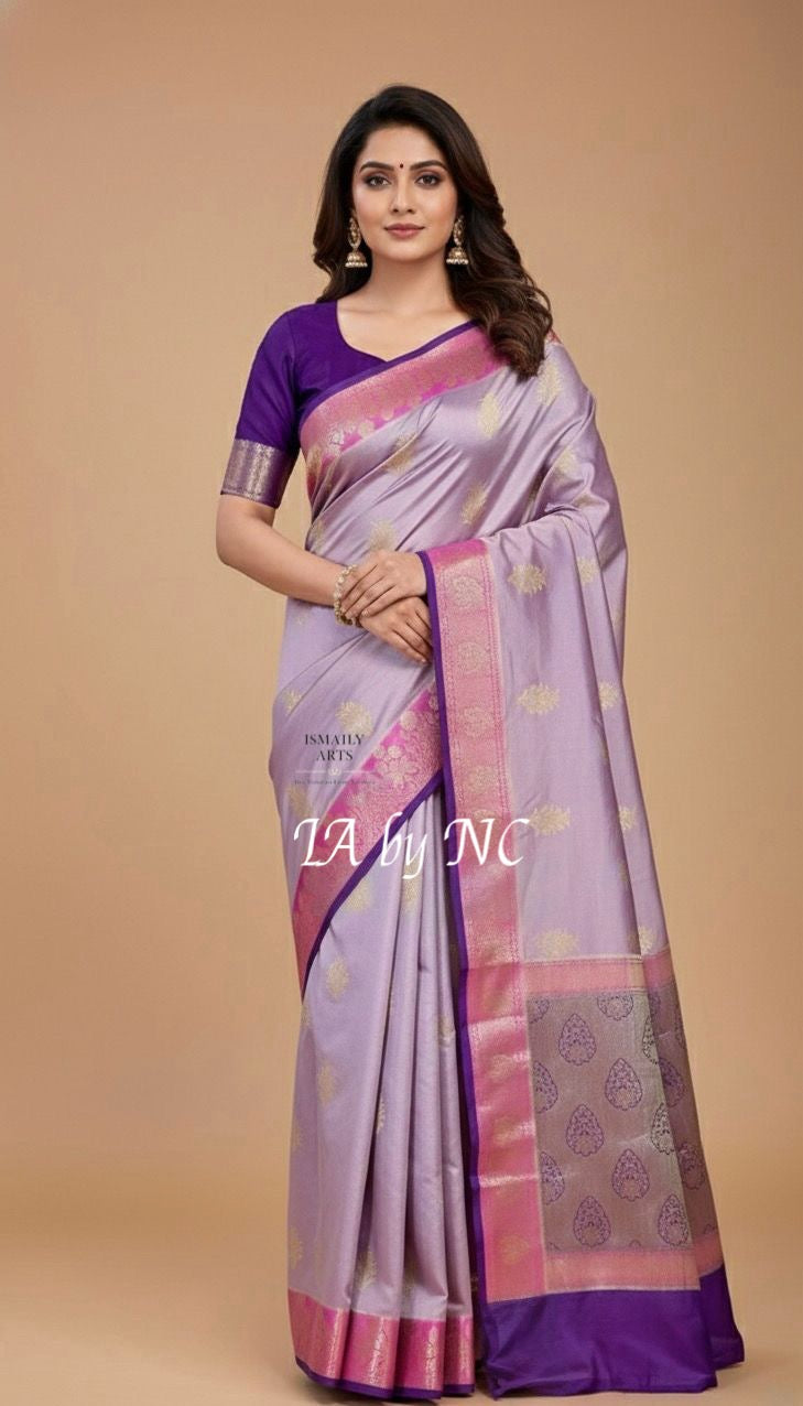 Thistle Banarasi Pure Katan Silk Raw Mango Saree