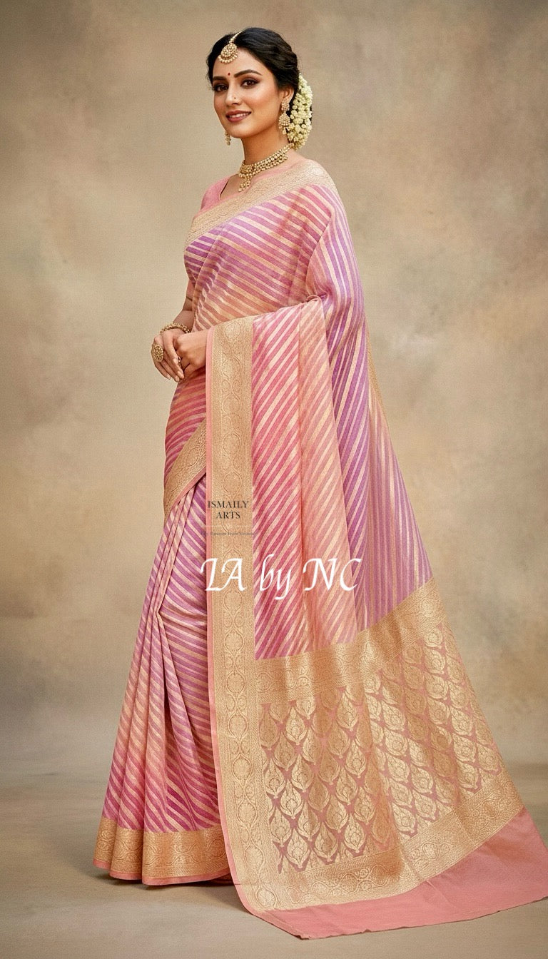 Salmon Banarasi Pure Khaddi Georgette Saree