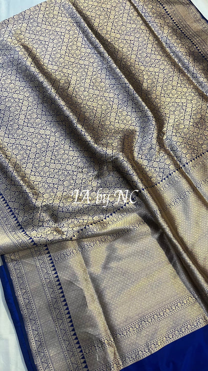 Navy Banarasi Pure Katan Silk Pattu Brocade Saree