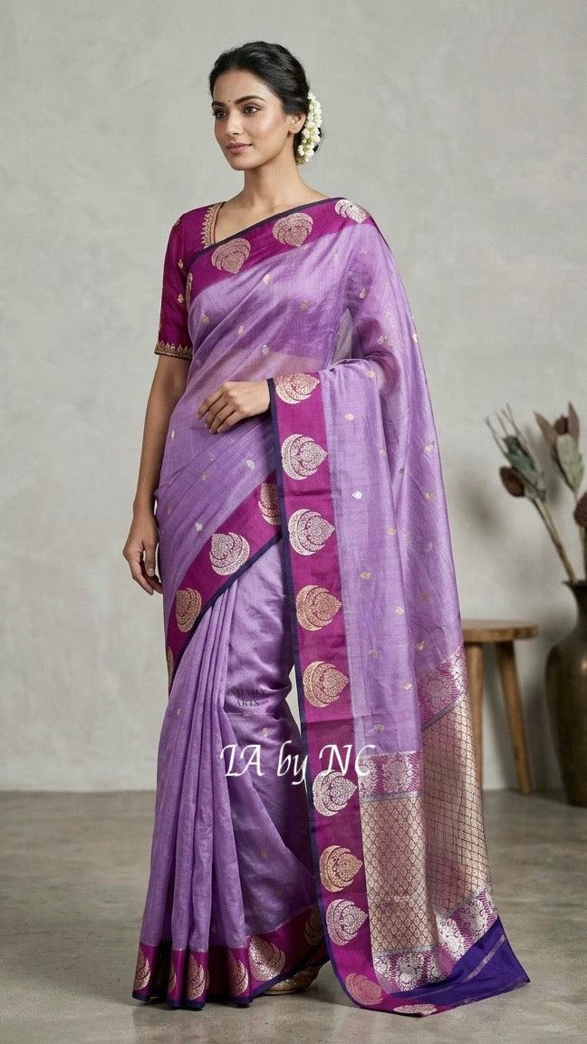 Amethyst Banarasi Pure Kora Silk Kadwa Saree