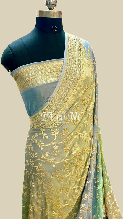 Pigeon Banarasi Pure Khaddi Georgette Saree