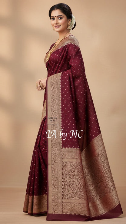 Burgundy Banarasi Pure Khaddi Georgette Saree