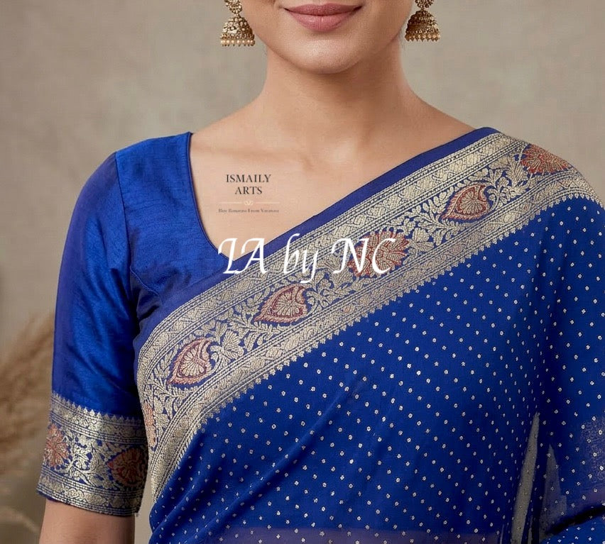 Prussian Banarasi Pure Khaddi Georgette Saree