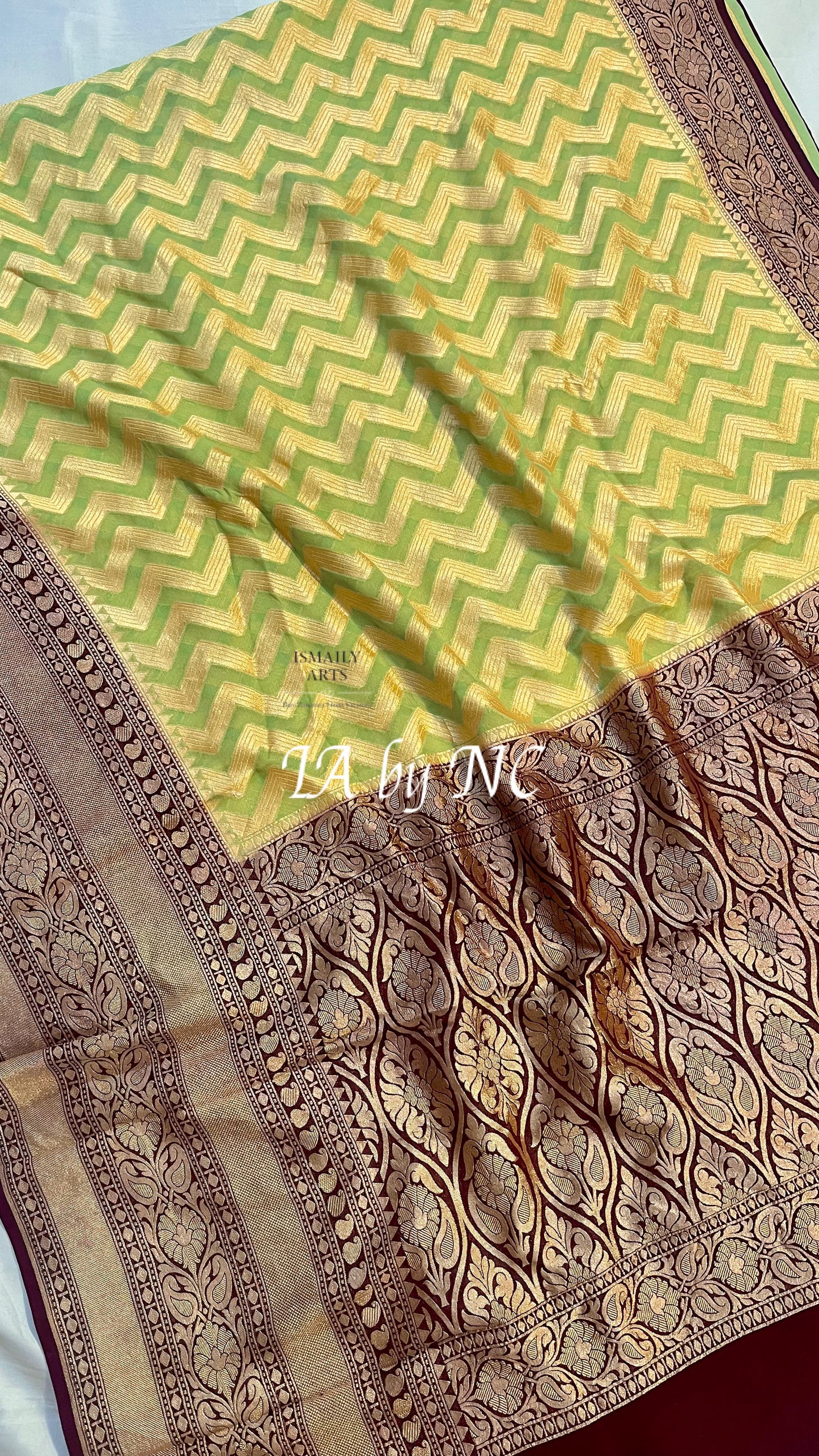 Lime Peel Banarasi Pure Khaddi Georgette Saree