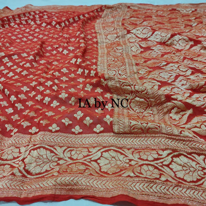 Rust Banarasi Pure Khaddi Georgette Saree