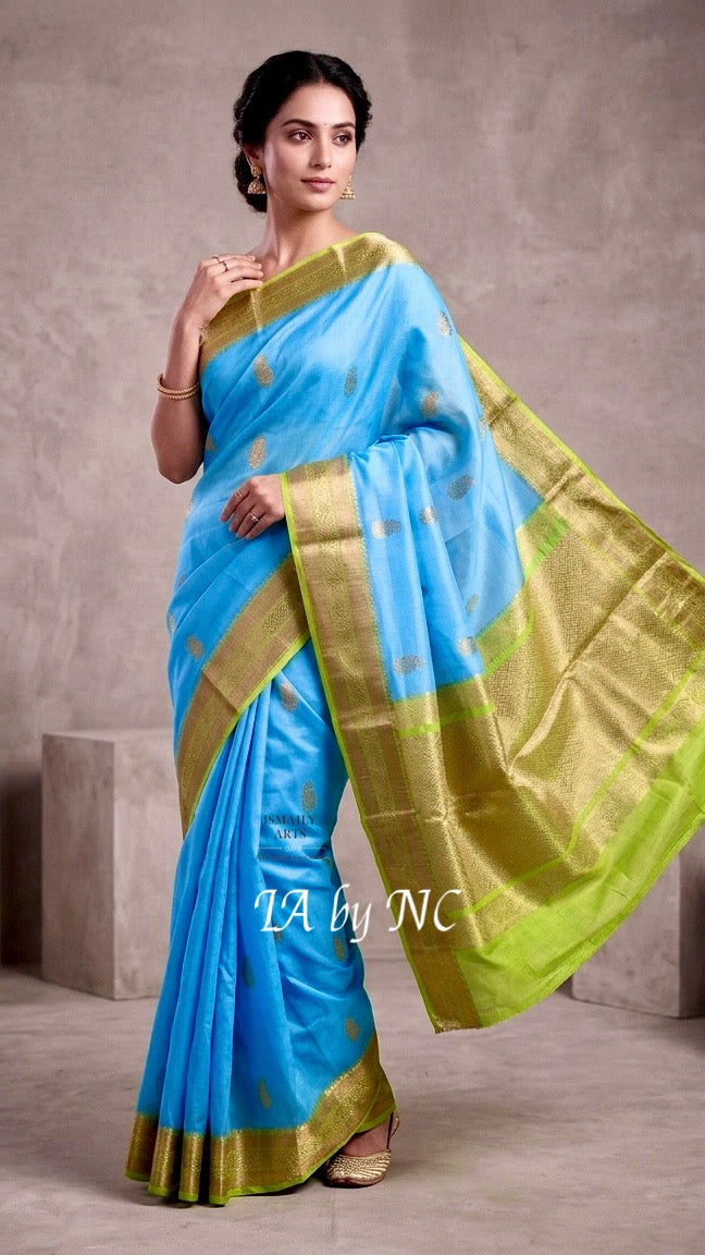 Azure Banarasi Pure Kora Organza Kadwa Saree