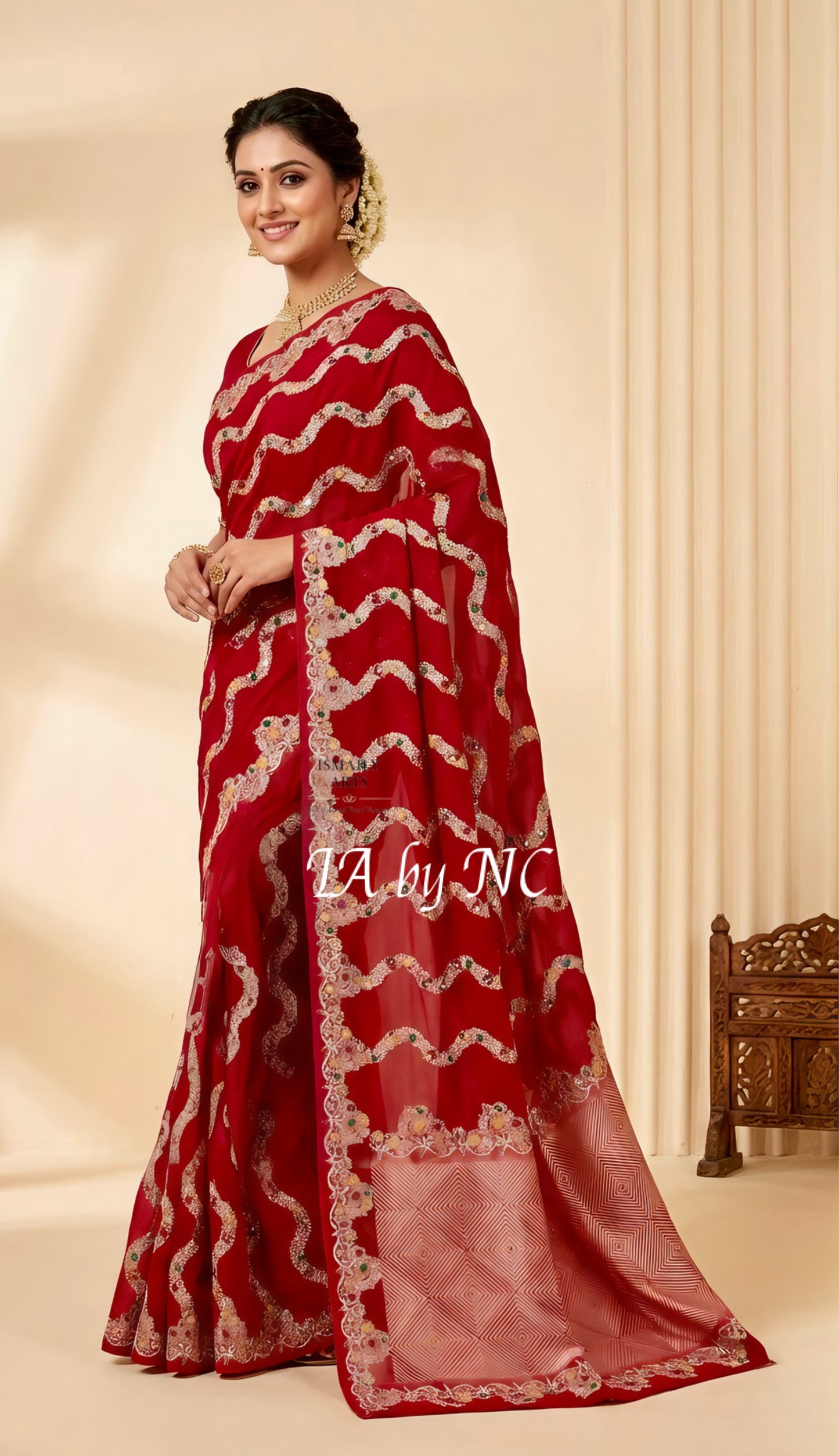 Crimson Banarasi Mashru Katan Silk Meenakari Saree
