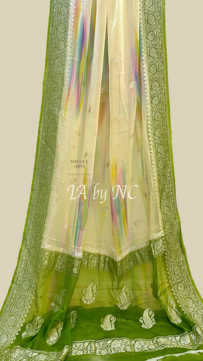 Olive Banarasi Pure Khaddi Georgette Kadwa Saree