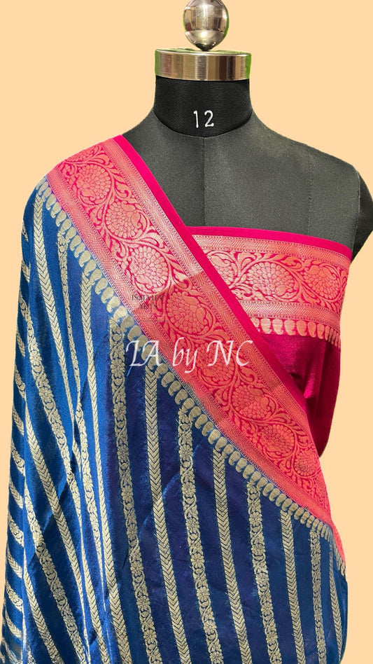 Yale Blue Banarasi Pure Crepe Georgette Saree