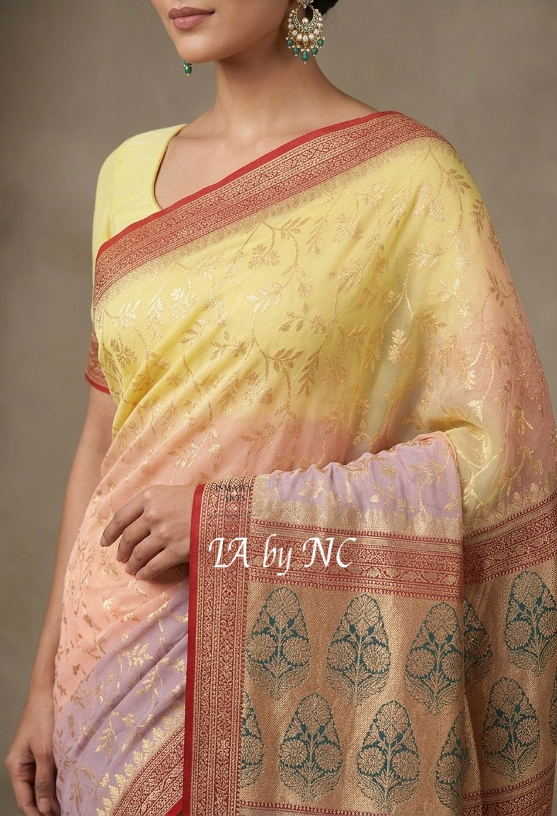 Crimson Banarasi Pure Khaddi Georgette Saree