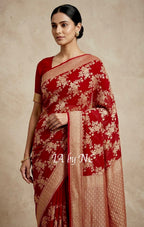 Carmine Banarasi Pure Khaddi Georgette Saree