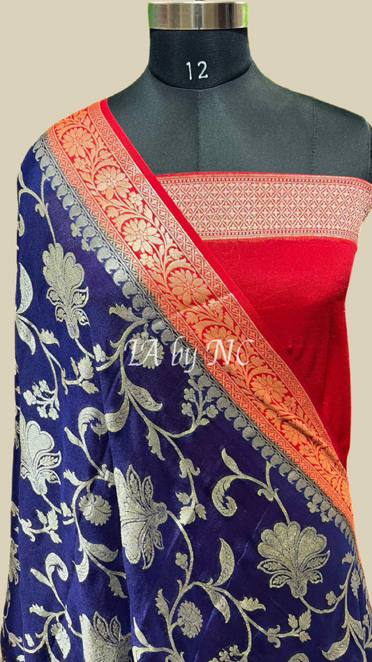 Navy Banarasi Pure Chiffon Georgette Saree