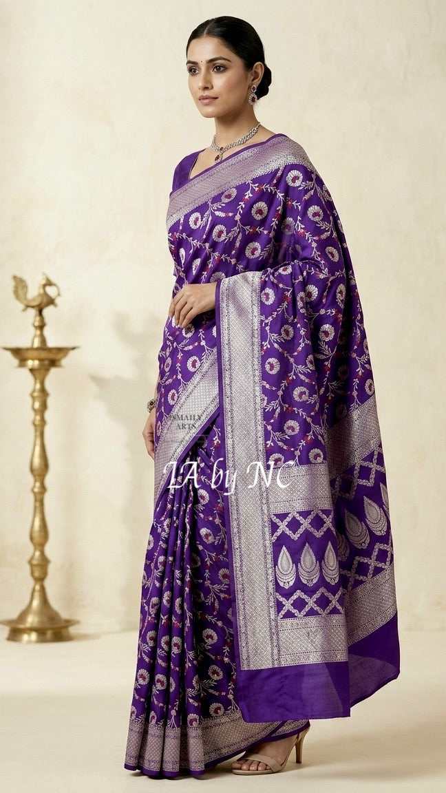 Grape Banarasi Pure Munga Silk Saree