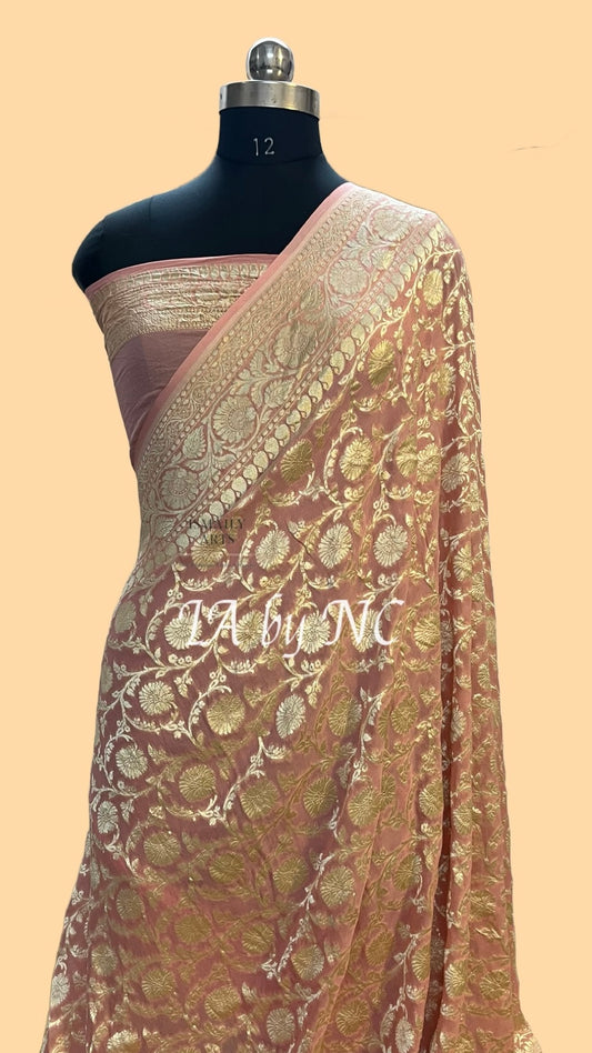 Flamingo Banarasi Pure Khaddi Georgette Saree