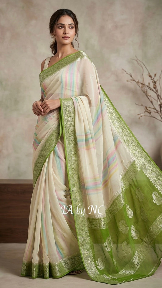 Olive Banarasi Pure Khaddi Georgette Kadwa Saree