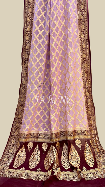 Amaranth Banarasi Pure Khaddi Georgette Saree