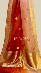 Tangerine Banarasi Pure Kora Organza Kadwa Saree