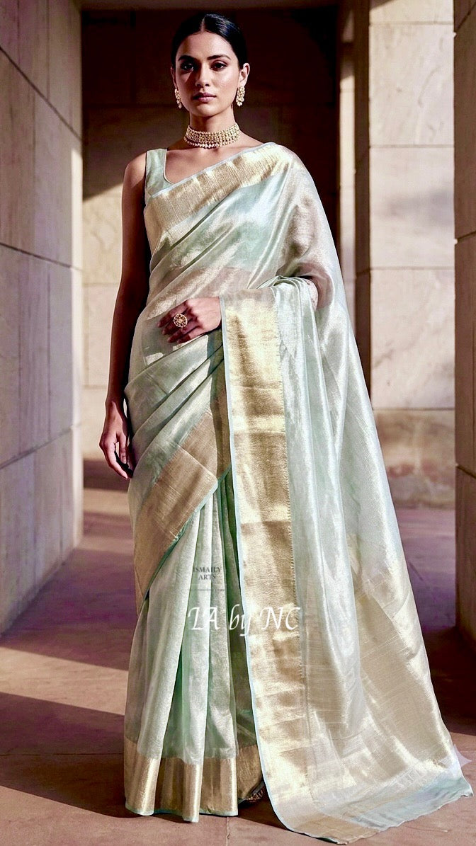 Turquoise Banarasi Pure Tissue Silk Saree