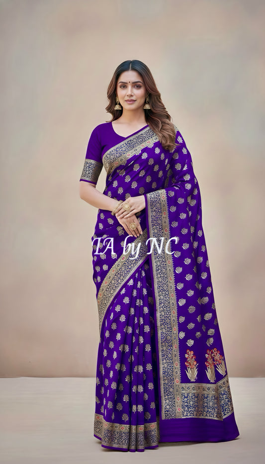 Grape Banarasi Pure Khaddi Georgette Saree