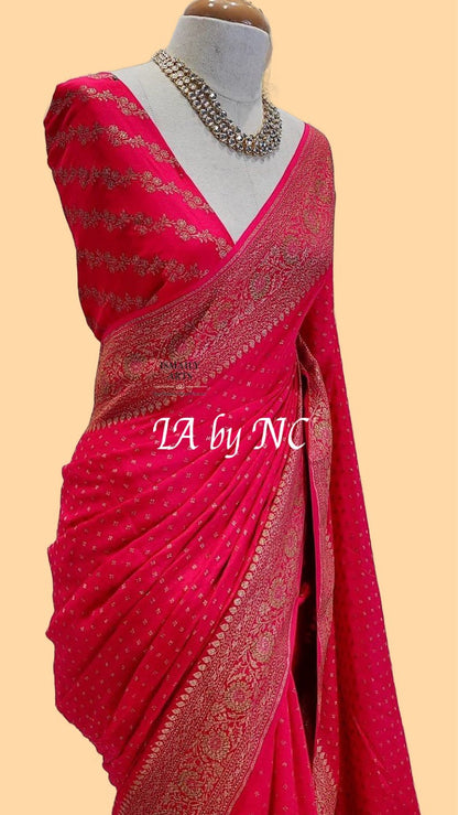 Raspberry Banarasi Pure Khaddi Crepe Georgette Saree