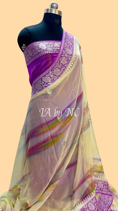 Electric Banarasi Pure Khaddi Georgette Kadwa Saree