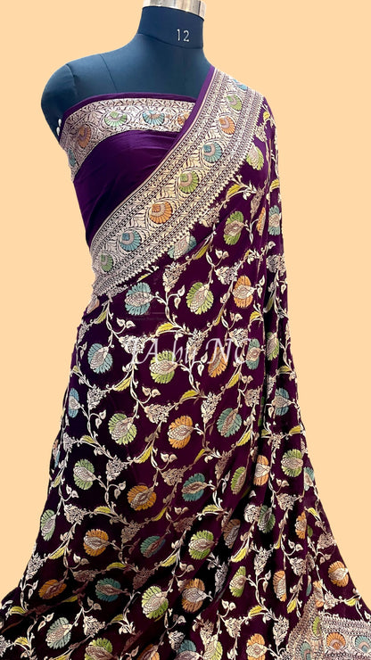 Byzantine Banarasi Pure Khaddi Georgette Saree