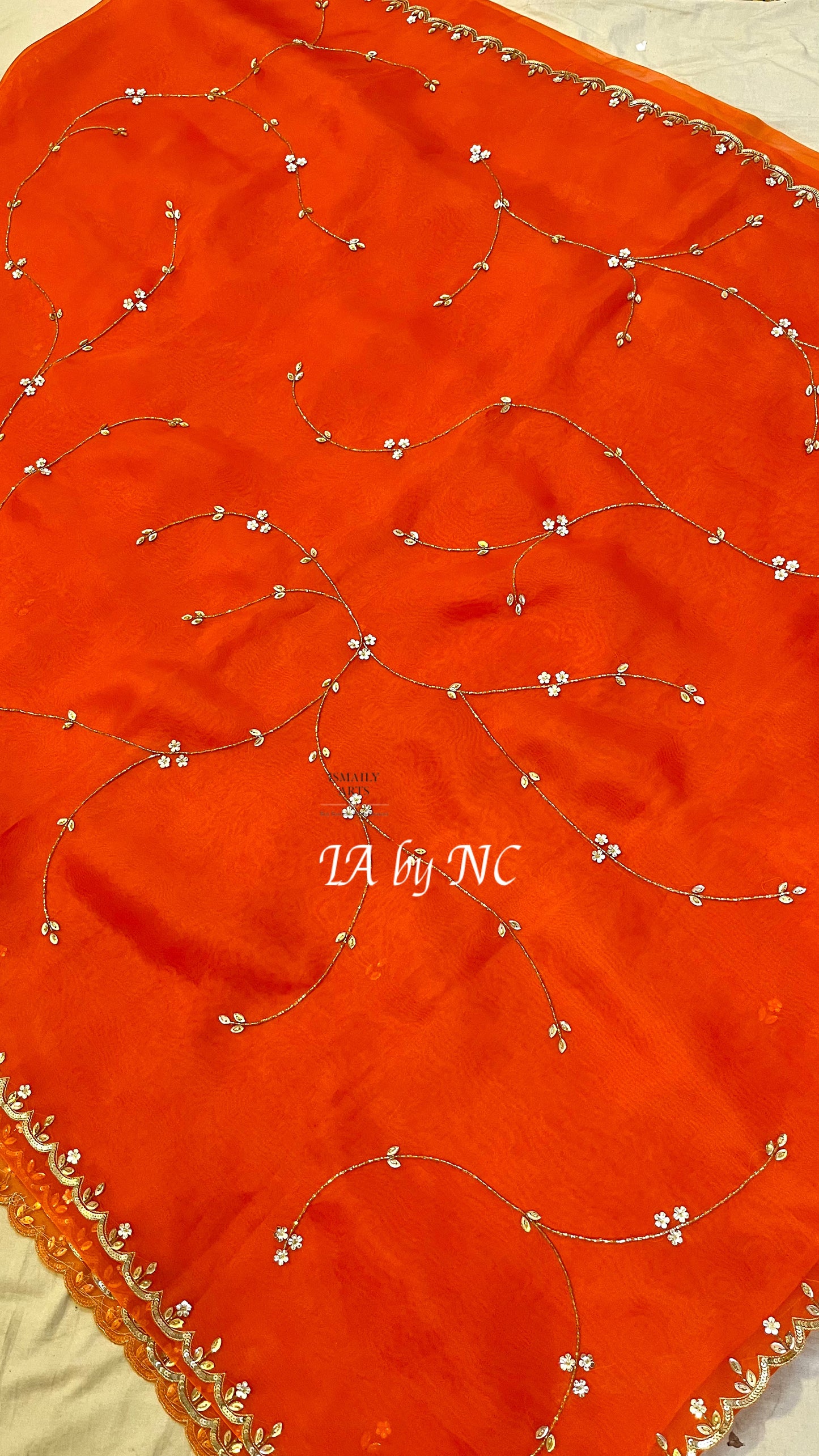 Scarlet Banarasi Pure Kora Organza Handwork Saree
