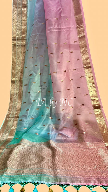 Turquoise Banarasi Pure Kora Silk Kadwa Saree