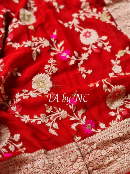 Crimson Banarasi Pure Khaddi Georgette Meenakari Saree