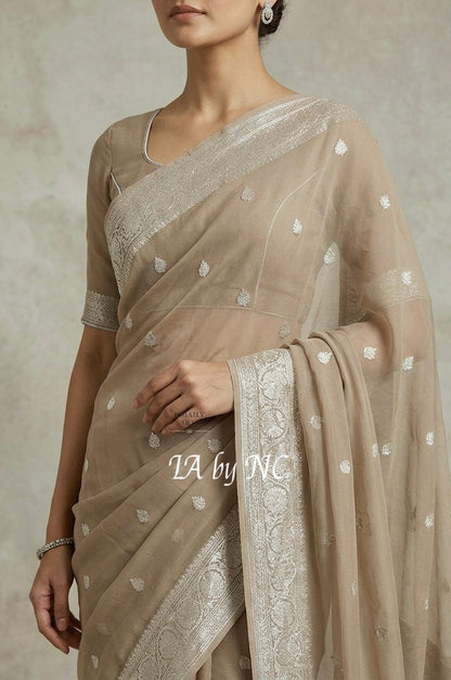 Tan Banarasi Pure Khaddi Georgette Kadwa Saree