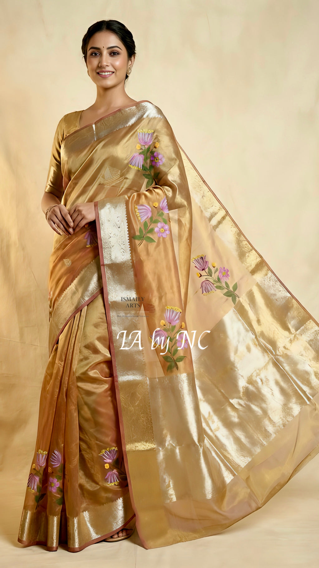 Tangerine Banarasi Pure Tissue Silk Saree